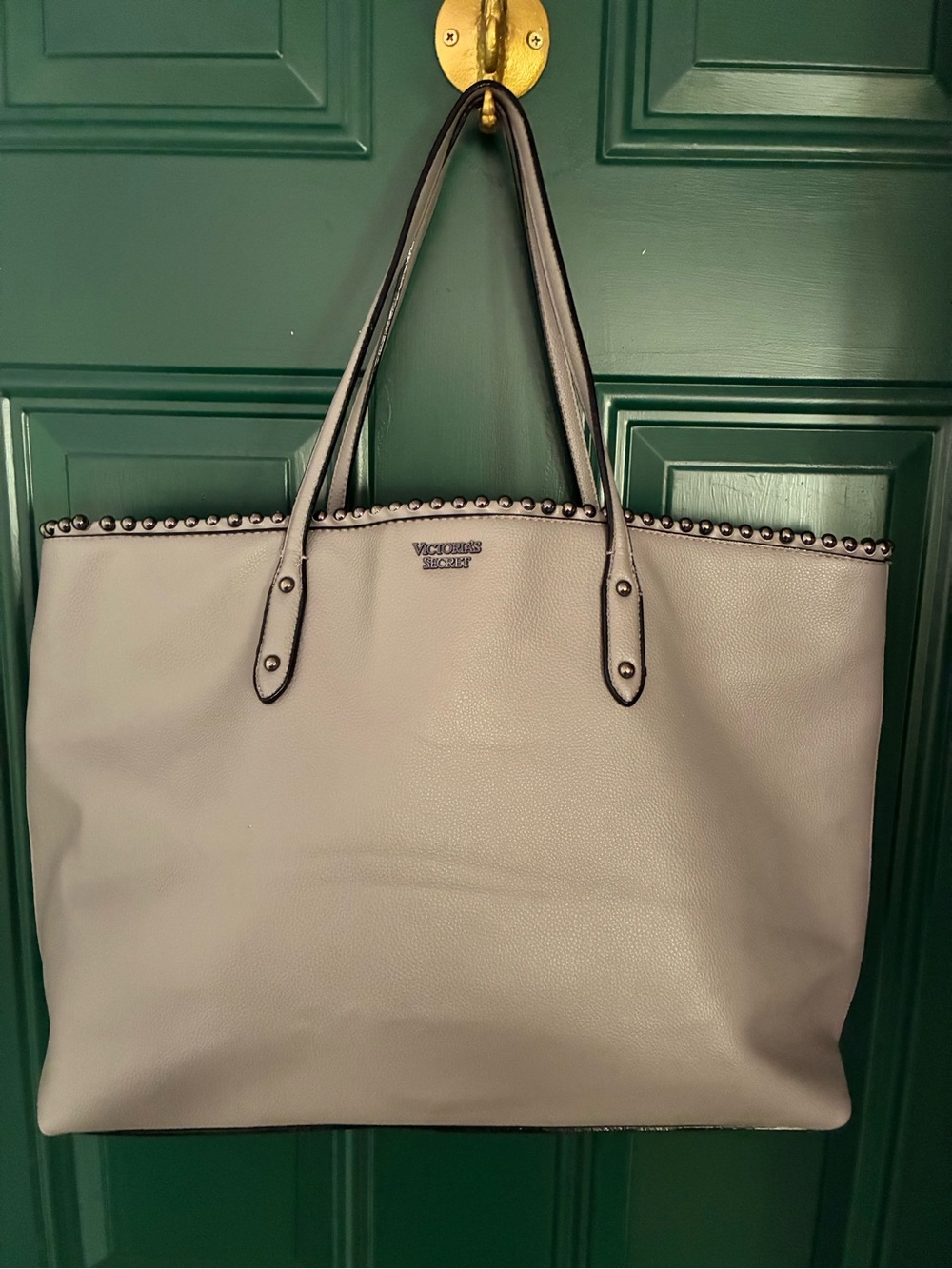 Victoria’s Secret Gray Studded Tote Bag Large Shoulder Purse Travel Work Bag